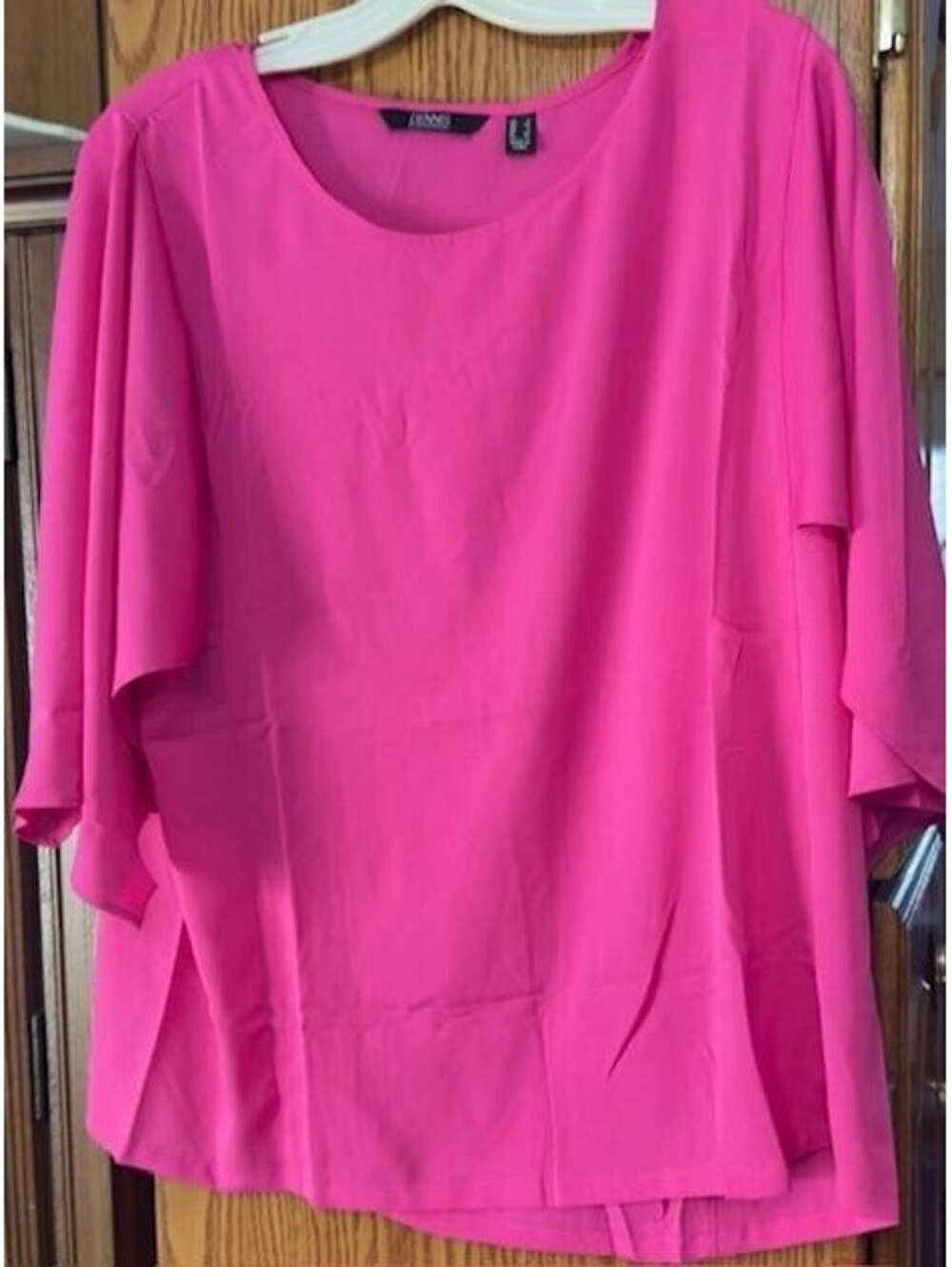 Dennis Basso Woven Scoop-Neck Top with Cape Sleeves Size L